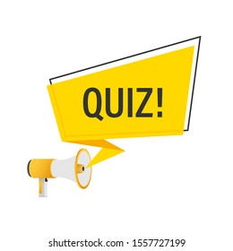 Hand holding megaphone - Quiz. Vector stock illustration.