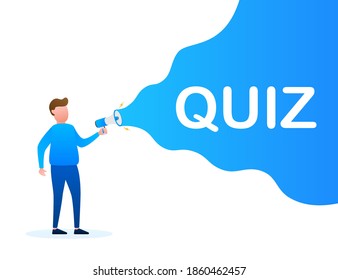 Hand holding megaphone - Quiz. Vector stock illustration.