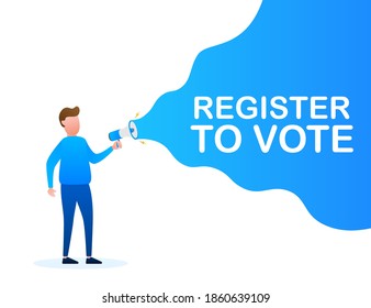 Hand Holding Megaphone with Register to vote. Vector stock illustration.