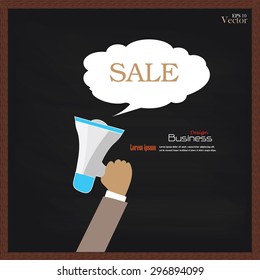 Hand holding megaphone with  sale word on chalkboard.promotion background.vector illustration.