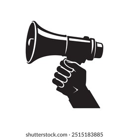 hand holding megaphone silhouette vector. Speech and announcement symbol	