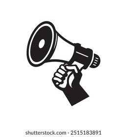 hand holding megaphone silhouette vector. Speech and announcement symbol	