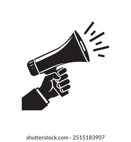 hand holding megaphone silhouette vector. Speech and announcement symbol	