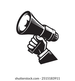 hand holding megaphone silhouette vector. Speech and announcement symbol	