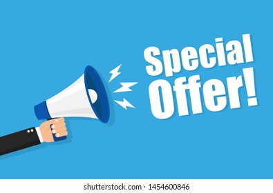 Hand holding megaphone Special offer vector illustration