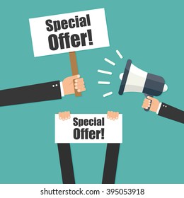 Hand holding megaphone - Special offer