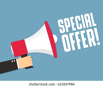 Hand holding megaphone - Special offer