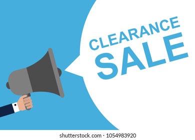 Hand Holding Megaphone With Speech Bubble CLEARANCE SALE. Announcement. Vector illustration