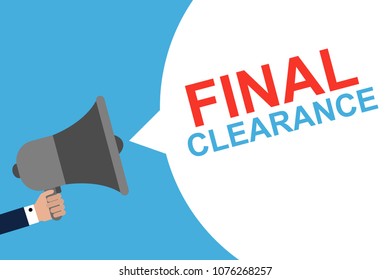 Hand Holding Megaphone With Speech Bubble FINAL CLEARANCE. Announcement. Vector illustration