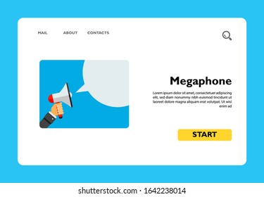 Hand holding megaphone and speech bubble. Attention, loud, promotion. Megaphone concept. Can be used for topics like communication, advertising, marketing.