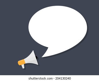 Hand holding Megaphone with Speech Bubble.  Vector Illustration