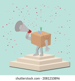 Hand holding megaphone with speech bubble - advertising delivery concept