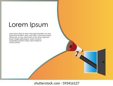 Hand holding megaphone to speech template for text