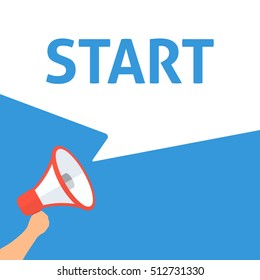 Hand Holding Megaphone With START Announcement