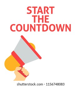 Hand Holding Megaphone With START THE COUNTDOWN Announcement. Flat Vector Illustration
