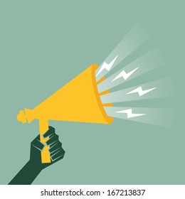 Hand holding a megaphone stock vector