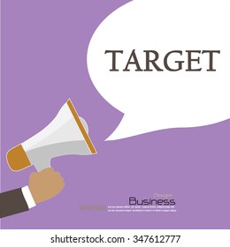 Hand holding megaphone with  target  word.announcement background. target concept. vector illustration.

