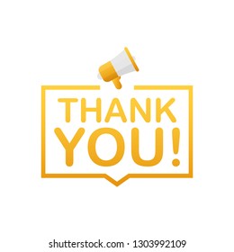 Hand Holding Megaphone with Thank you! Vector stock illustration.