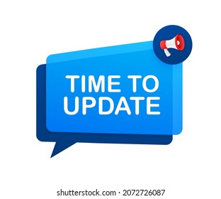 Hand Holding Megaphone with Time to update. Megaphone banner. Web design