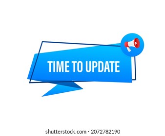 Hand Holding Megaphone with Time to update. Megaphone banner. Web design