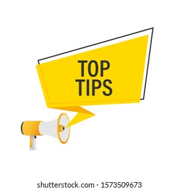 Hand holding megaphone - Top tips. Vector stock illustration.