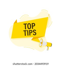 Hand holding megaphone - Top tips. Business concept.