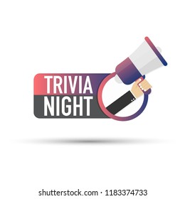 Hand holding megaphone - Trivia night. Vector stock illustration. 