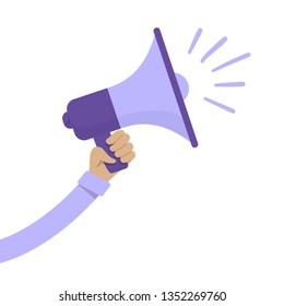 Hand holding megaphone, vector illustration