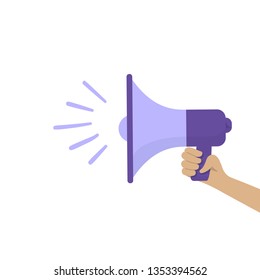 Hand holding megaphone, vector illustration