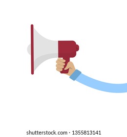 Hand holding megaphone, vector illustration