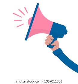 Hand holding megaphone, vector illustration