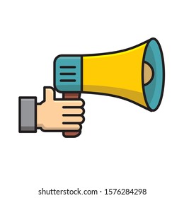 Hand holding megaphone vector illustration with simple design isolated on white background. 