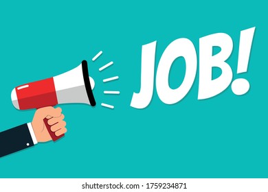 Hand, die Megaphone hält - Vektorgrafik mit Concept Message Job! - einzeln auf türkisem Hintergrund