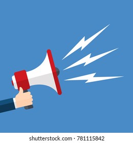 Hand holding megaphone - vector illustration