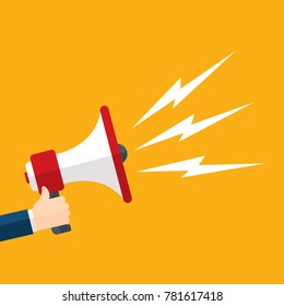 Hand holding megaphone - vector illustration