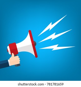 Hand holding megaphone - vector illustration