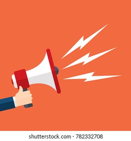 Hand holding megaphone - vector illustration
