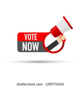 Hand holding megaphone - Vote now. Vector stock illustration. 