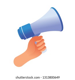 Hand Holding Megaphone in White Background