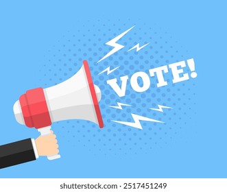 Hand holding megaphone with word "Vote", vector eps10 illustration