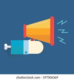 Hand holding a megaphone,vector,illustration.
