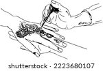 hand holding mehndi designs cone clip art and symbol, mehndi designer vector illustration, Indian wedding mehendi designer sketch drawing,