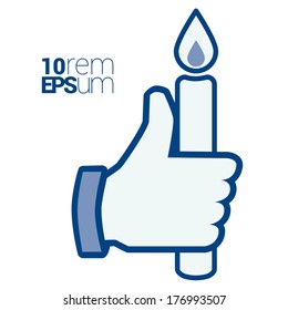 Hand holding memory candle with flame. Rest in peace icon. Vector illustration.