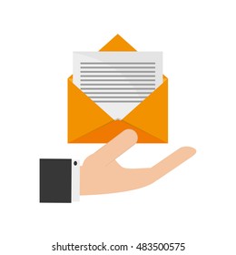 hand holding message envelope and icon