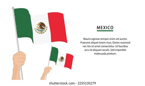 Hand holding Mexico flag. Illustration in flat style. Waving flag of Mexico isolated. vector illustration