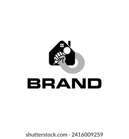 Hand Holding Mic Karaoke with House logo design, suitable for your brand