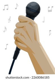 Hand Holding Mic, karaoke party invitation flyer poster design template for your event. the concept for a night club advertising Vintage styled vector illustration