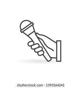 Hand Holding Mic outline vector concept minimal icon or design element