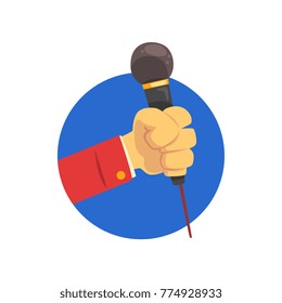 Hand holding microphone cartoon vector Illustration