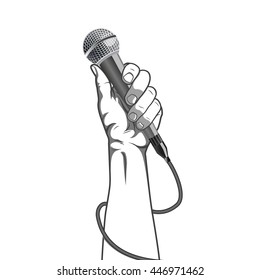 Hand Holding A Microphone In A Fist Vector Illustration